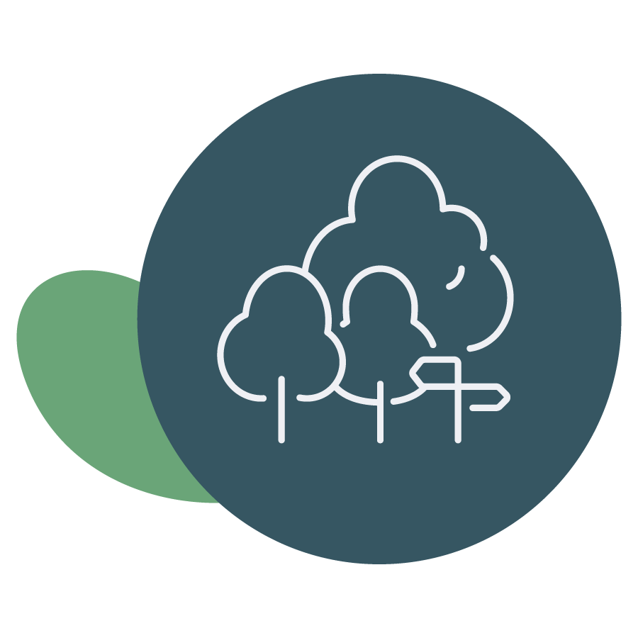 Picto-objectif-ecologie Pictogramme avec des arbres utilisé pour illustrer l'objectif "écologie" sur le site de Blue, promotion immobilière