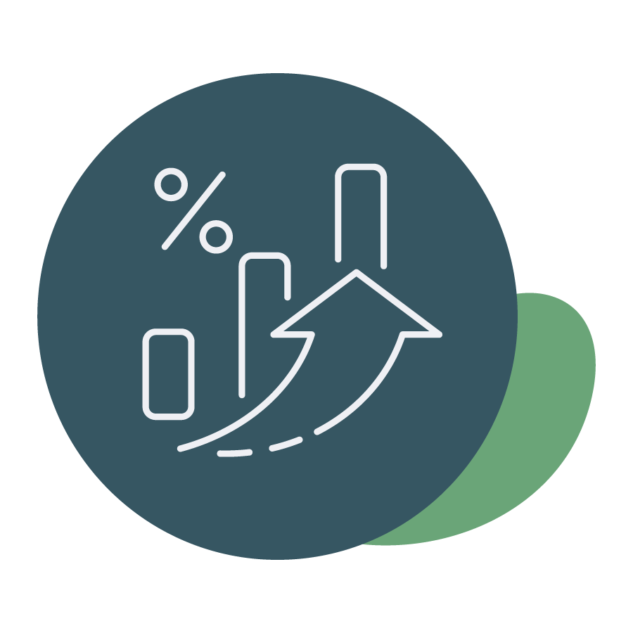 Picto-objectif-rendement Pictogramme une flèche et un diagramme utilisé pour illustrer l'objectif "rendement" sur le site de Blue, promotion immobilière