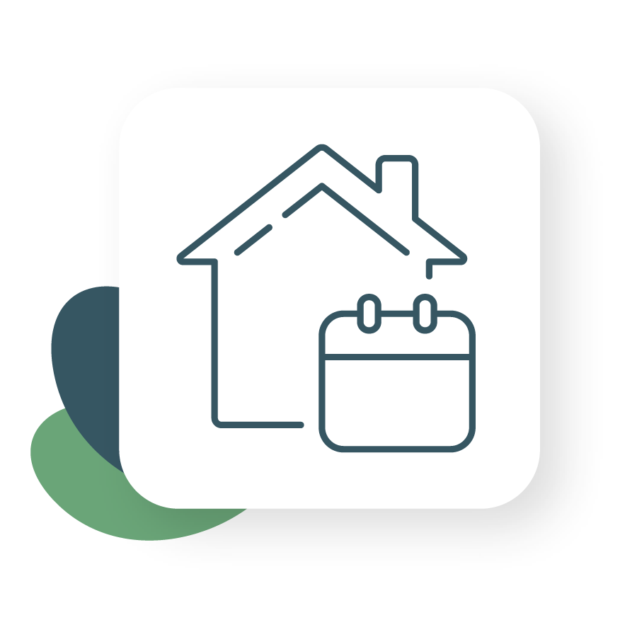 Picto-programmes-temporalité Pictogramme d'une maison avec un calendrier dedans utilisé pour illustrer l'intitulé la temporalité du programme de rénovation sur le site de Blue, promotion immobilière